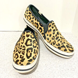 Keds x kate spade Double Decker Sneakers Leopard Print Fur Flats Shoes US 9.5M